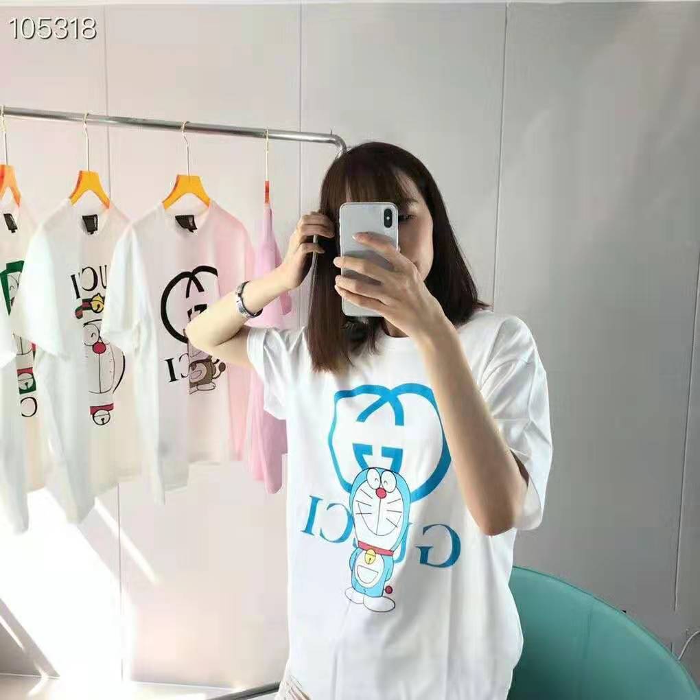 G*u*i women doraemon x G*u*i oversize t-shirt ivory cotton jersey crewneck-blue