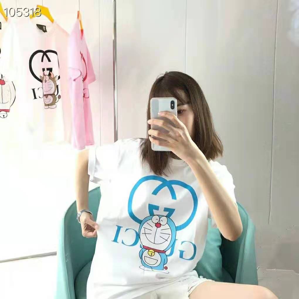 G*u*i women doraemon x G*u*i oversize t-shirt ivory cotton jersey crewneck-blue