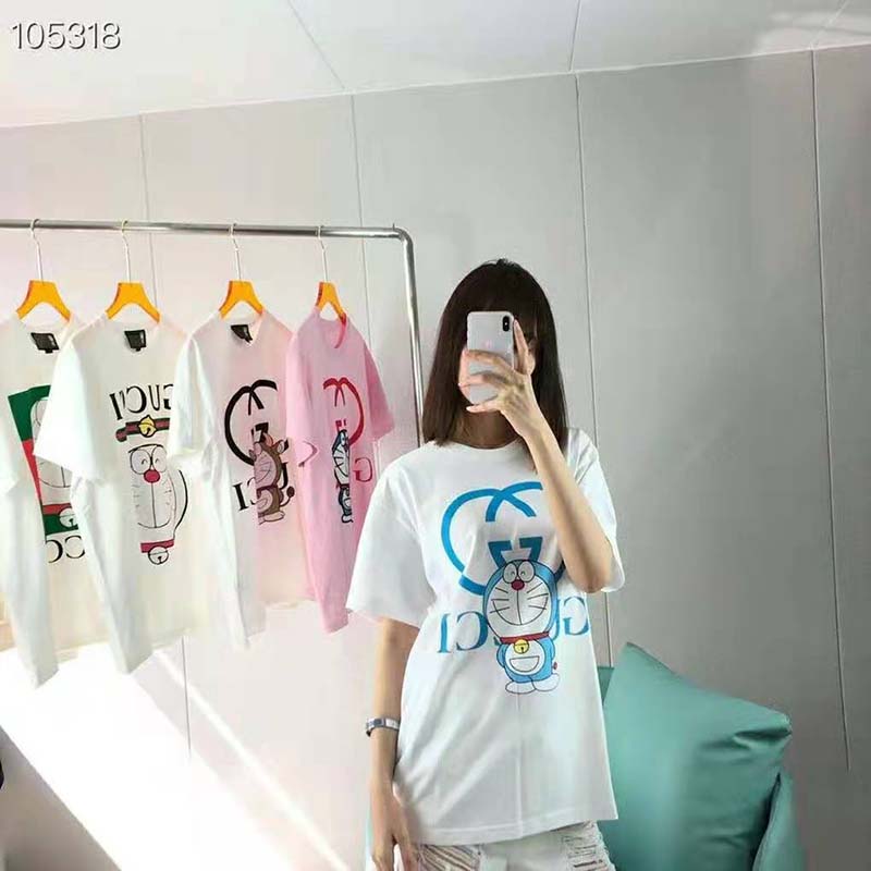 G*u*i women doraemon x G*u*i oversize t-shirt ivory cotton jersey crewneck-blue