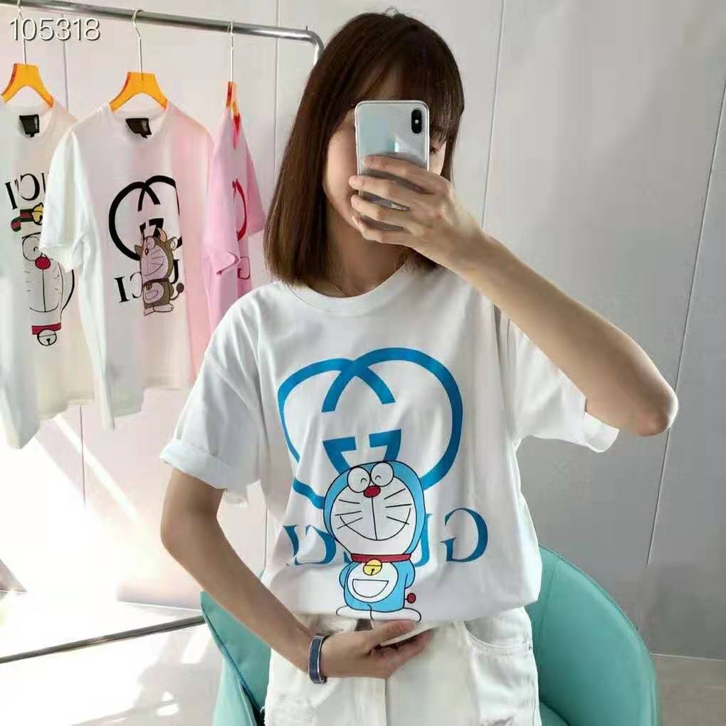 G*u*i women doraemon x G*u*i oversize t-shirt ivory cotton jersey crewneck-blue