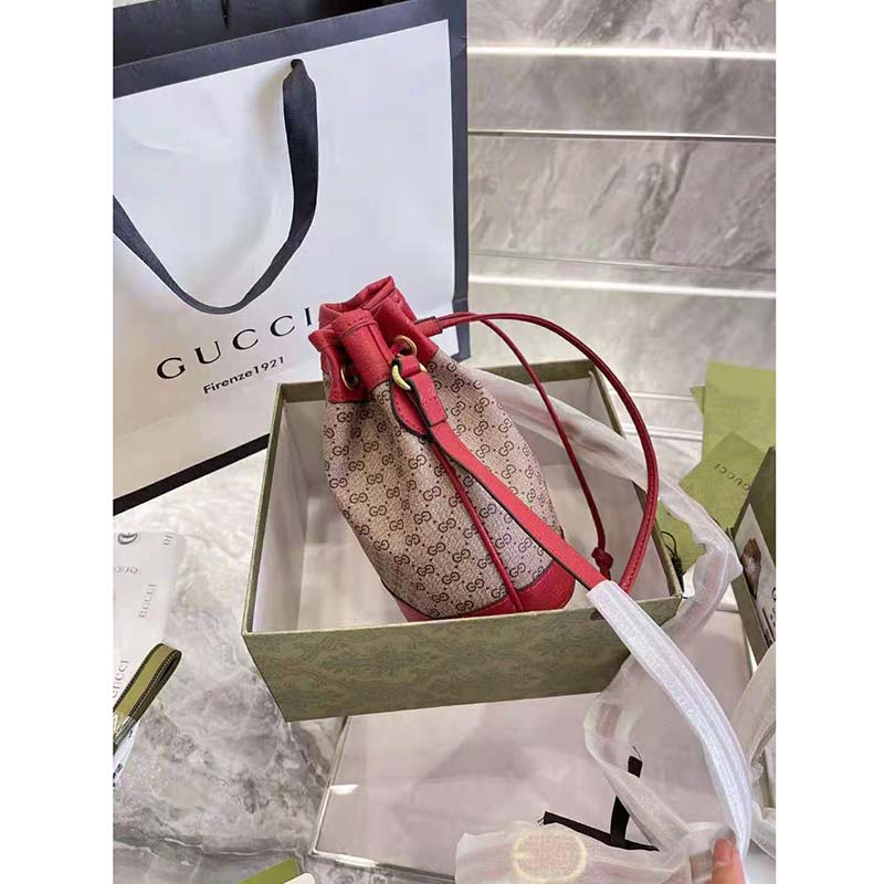 G*u*i women doraemon x G*u*i small bucket bag beigeebony mini gg supreme canvas