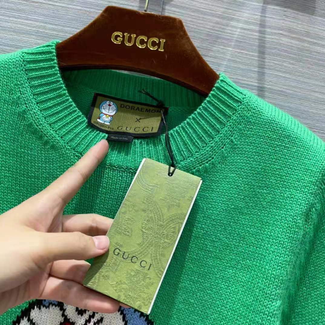 G*u*i men doraemon x G*u*i wool sweater green wool crewneck