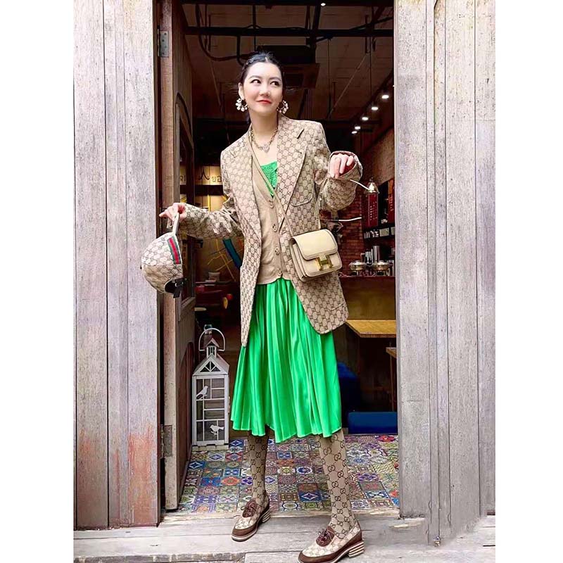 G*u*i women gg canvas jacket camel/ebony gg cotton canvas full canvas construction