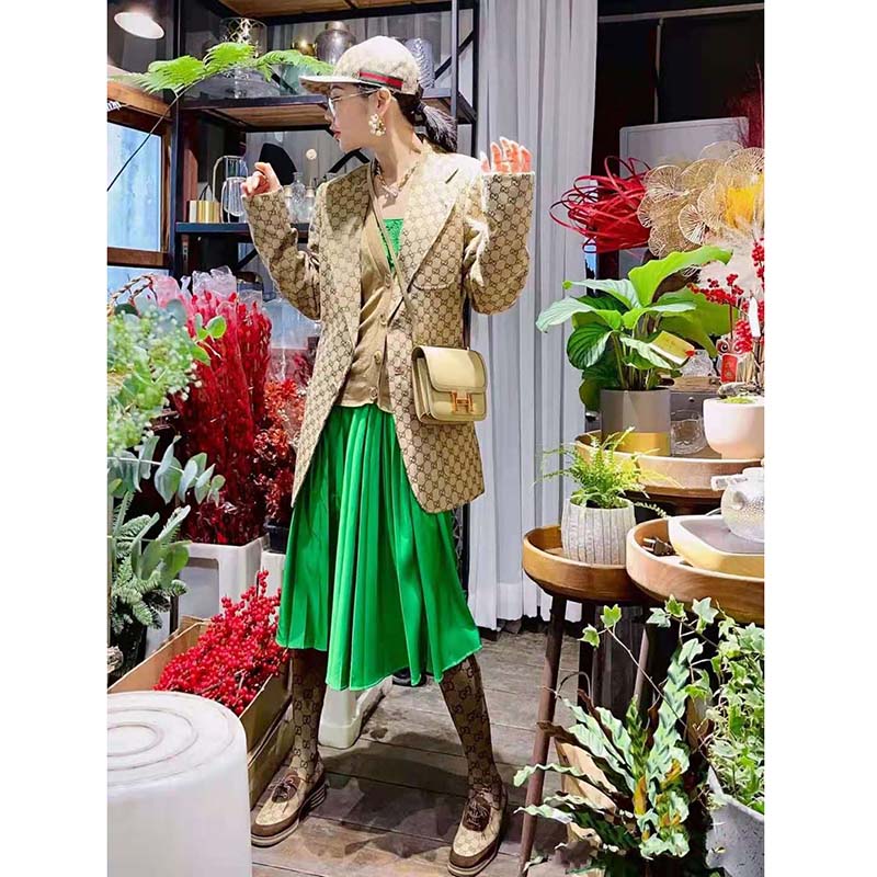 G*u*i women gg canvas jacket camel/ebony gg cotton canvas full canvas construction