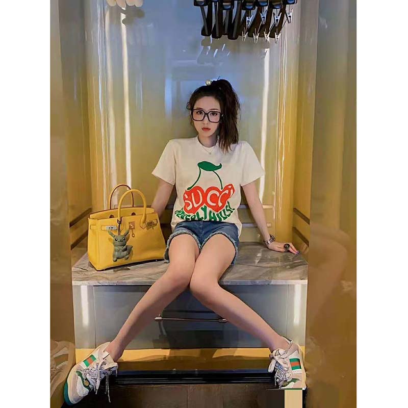 G*u*i women G*u*i beverly hills cherry print t-shirt cotton jersey crewneck short sleeves