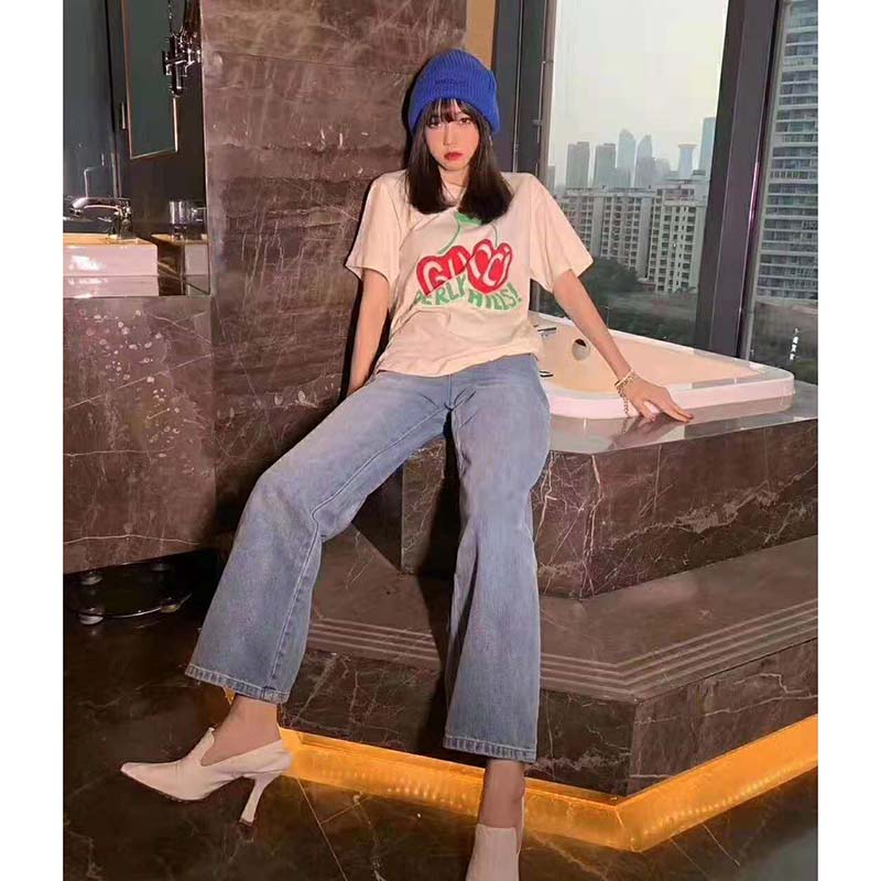 G*u*i women G*u*i beverly hills cherry print t-shirt cotton jersey crewneck short sleeves