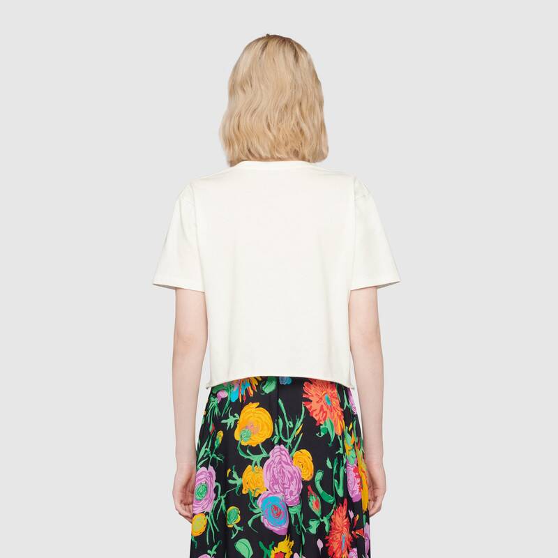 G*u*i women G*u*i cherry print cotton t-shirt jersey crewneck cropped fit-white