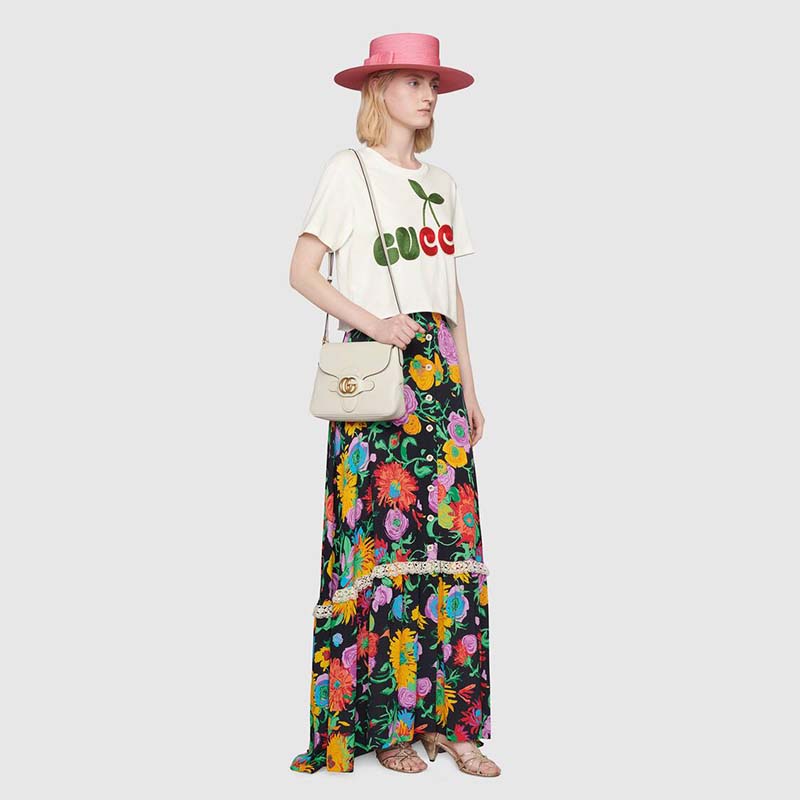 G*u*i women G*u*i cherry print cotton t-shirt jersey crewneck cropped fit-white
