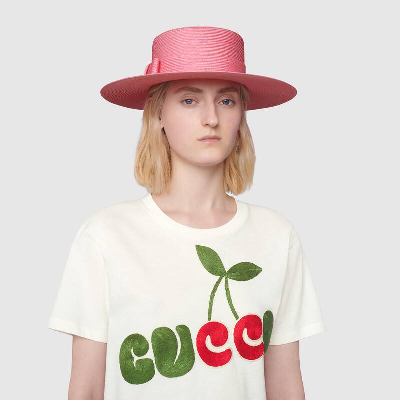G*u*i women G*u*i cherry print cotton t-shirt jersey crewneck cropped fit-white