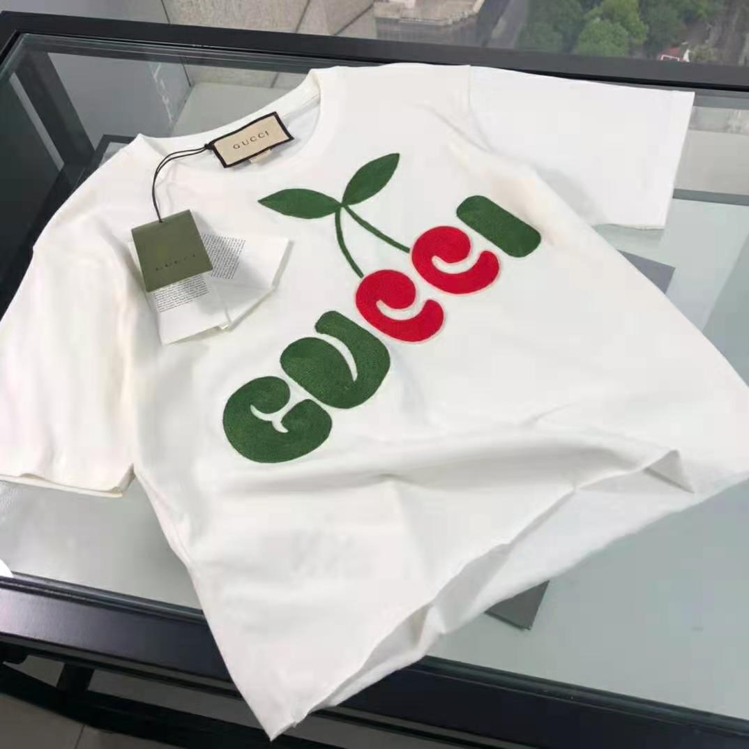 G*u*i women G*u*i cherry print cotton t-shirt jersey crewneck cropped fit-white