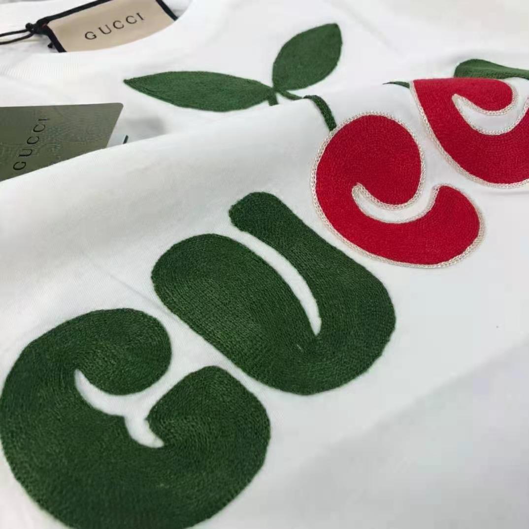 G*u*i women G*u*i cherry print cotton t-shirt jersey crewneck cropped fit-white