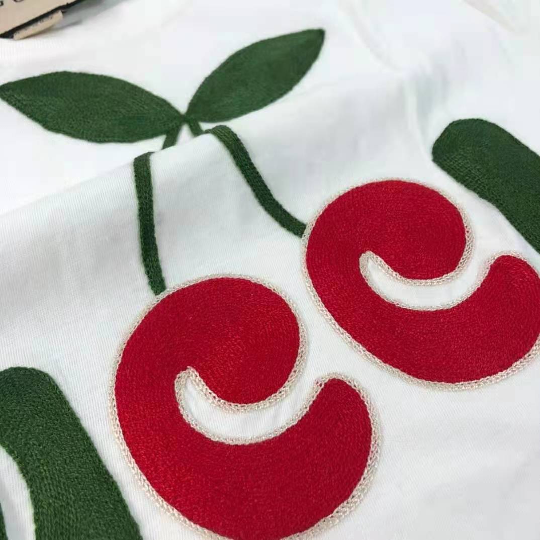 G*u*i women G*u*i cherry print cotton t-shirt jersey crewneck cropped fit-white