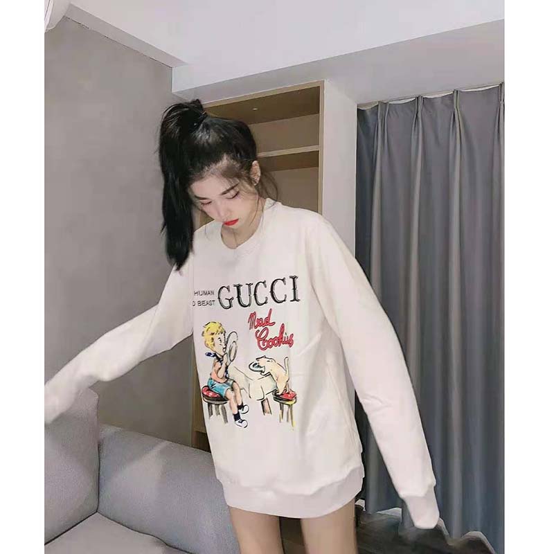 G*u*i women G*u*i ‘mad cookies’ print sweatshirt cotton crewneck slim fit-white