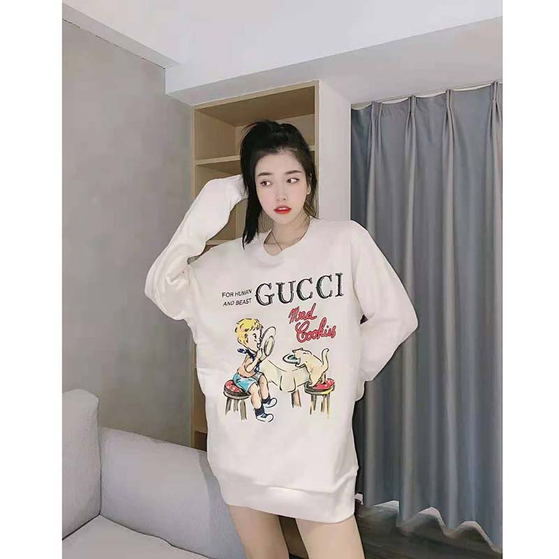 G*u*i women G*u*i ‘mad cookies’ print sweatshirt cotton crewneck slim fit-white
