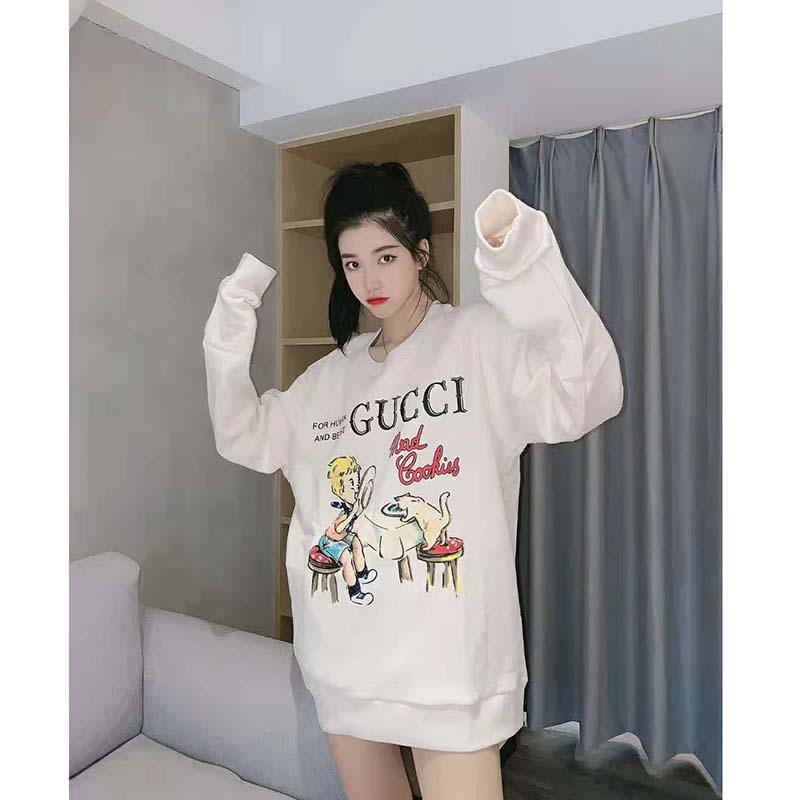 G*u*i women G*u*i ‘mad cookies’ print sweatshirt cotton crewneck slim fit-white