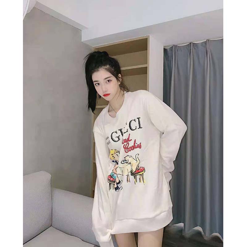 G*u*i women G*u*i ‘mad cookies’ print sweatshirt cotton crewneck slim fit-white