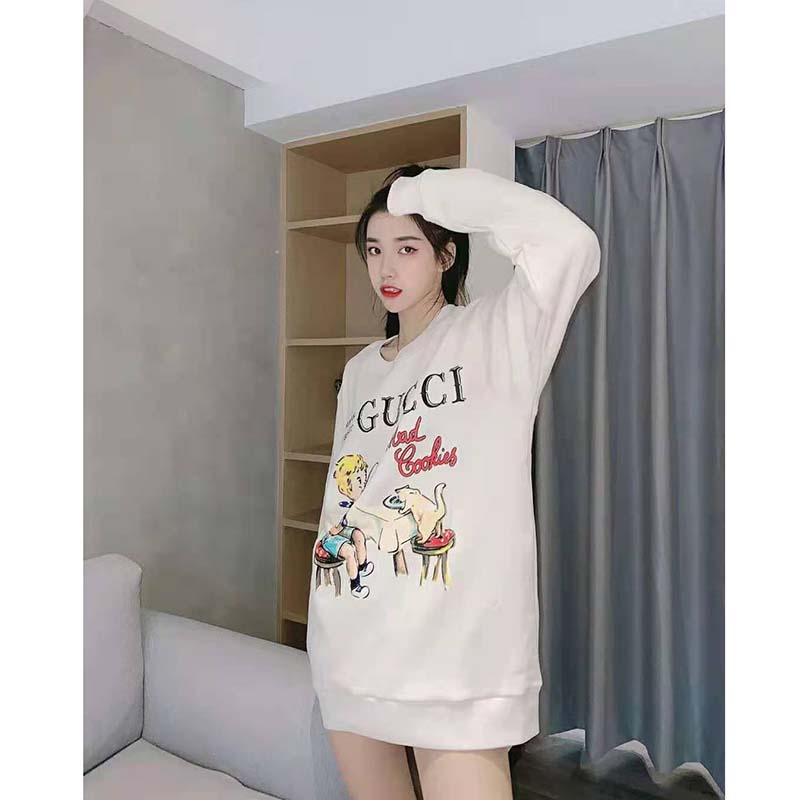 G*u*i women G*u*i ‘mad cookies’ print sweatshirt cotton crewneck slim fit-white