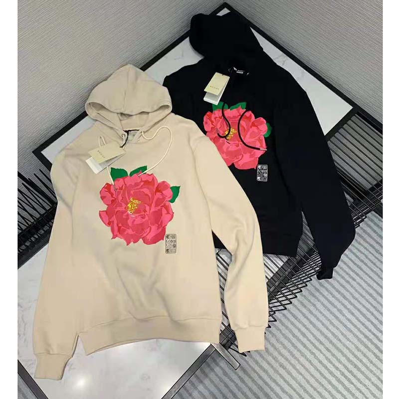 G*u*i men ken scott print cotton hooded sweatshirt fixed hood oversize fit cotton