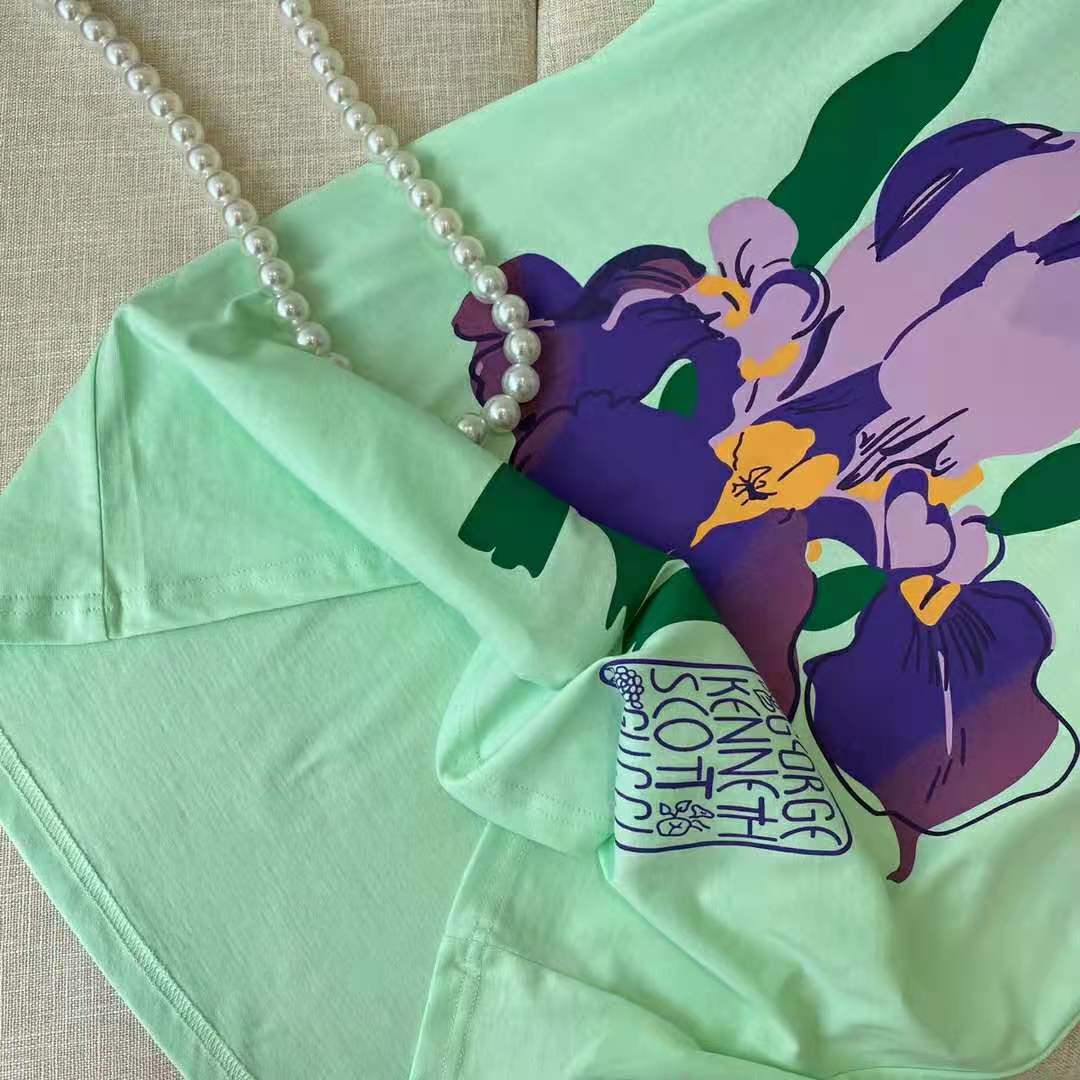 G*u*i women ken scott print cotton t-shirt purple flower crewneck oversize fit-lime