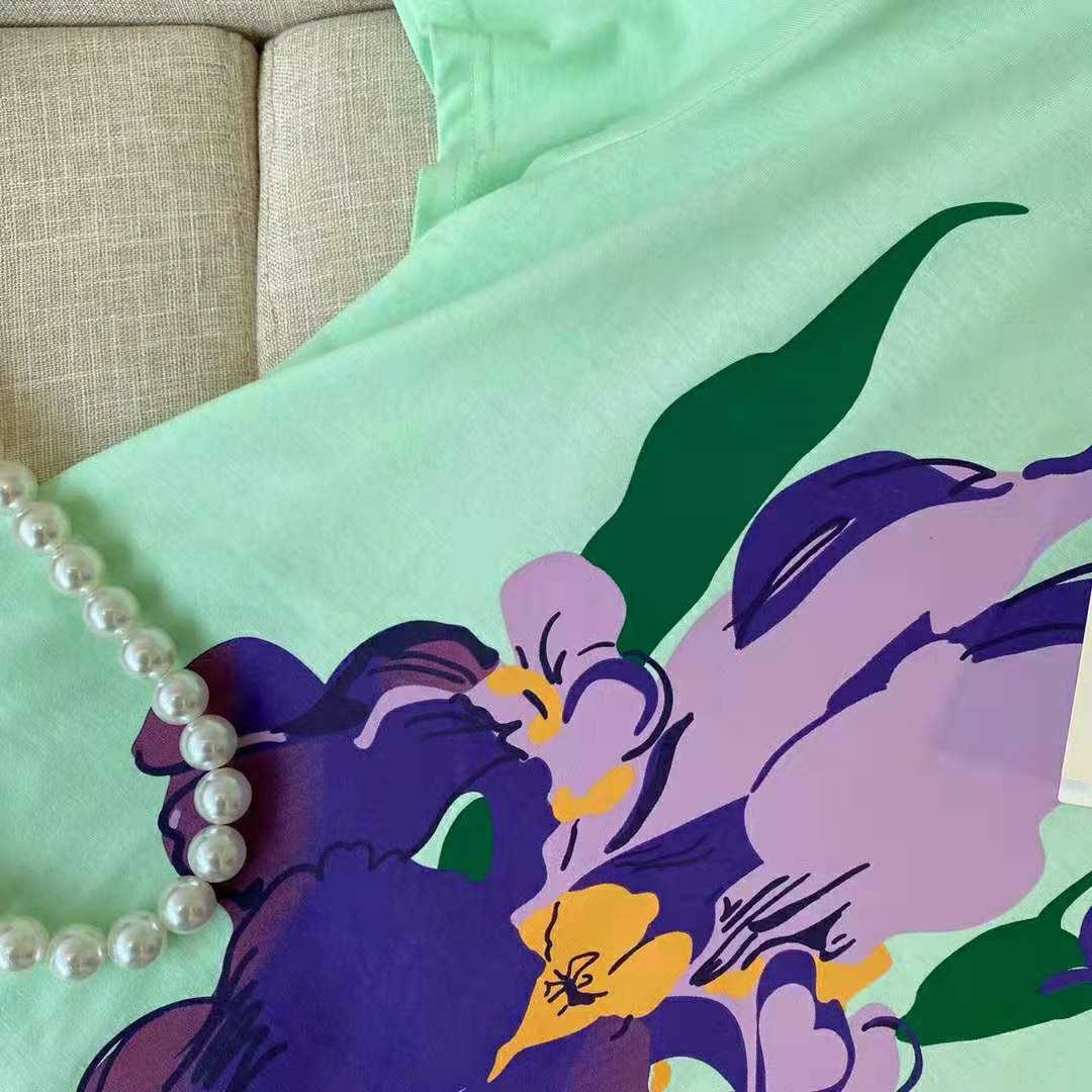 G*u*i women ken scott print cotton t-shirt purple flower crewneck oversize fit-lime