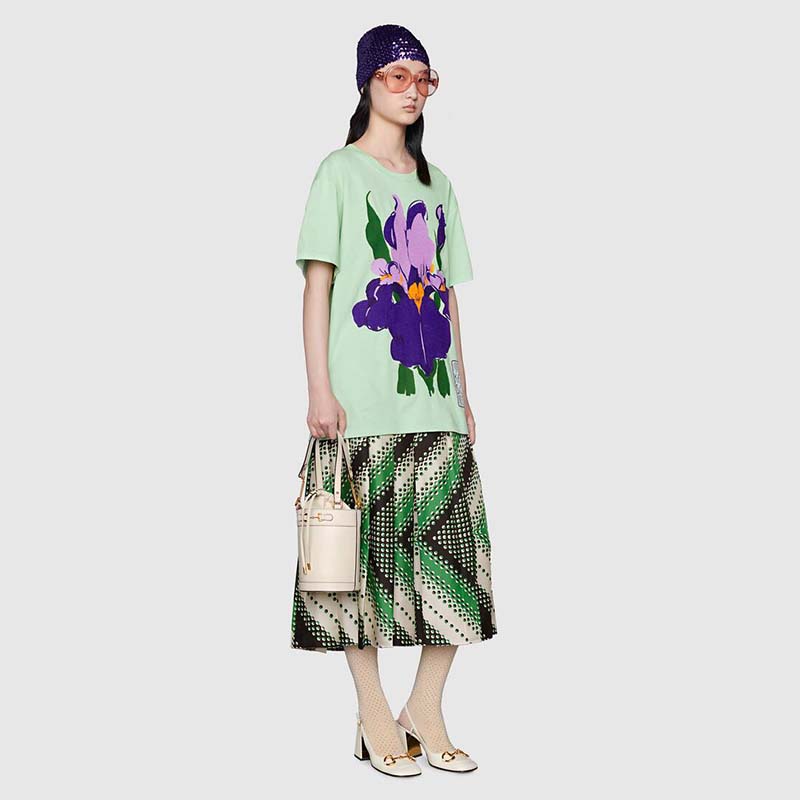 G*u*i women ken scott print cotton t-shirt purple flower crewneck oversize fit-lime