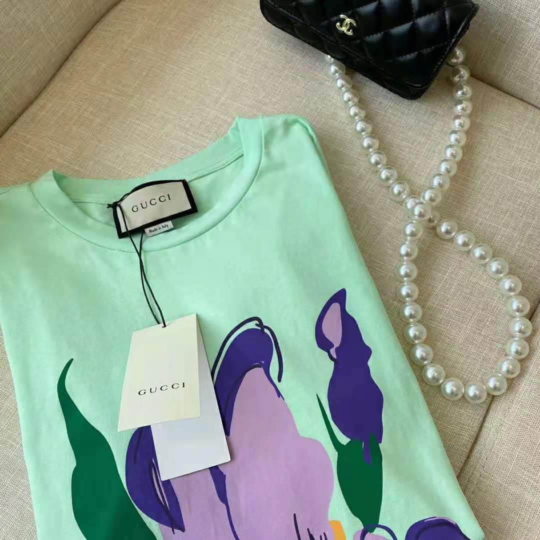 G*u*i women ken scott print cotton t-shirt purple flower crewneck oversize fit-lime