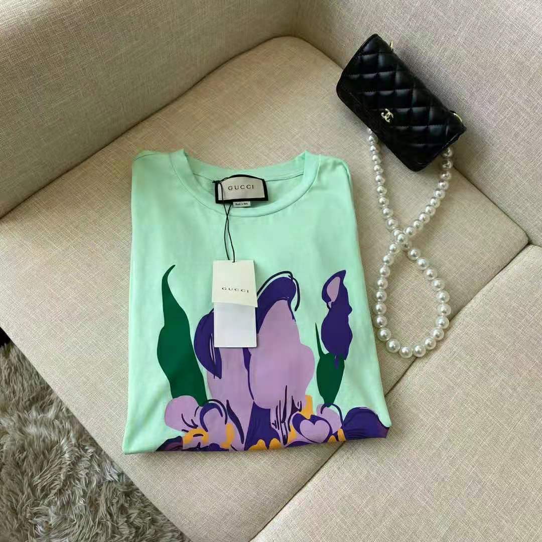G*u*i women ken scott print cotton t-shirt purple flower crewneck oversize fit-lime
