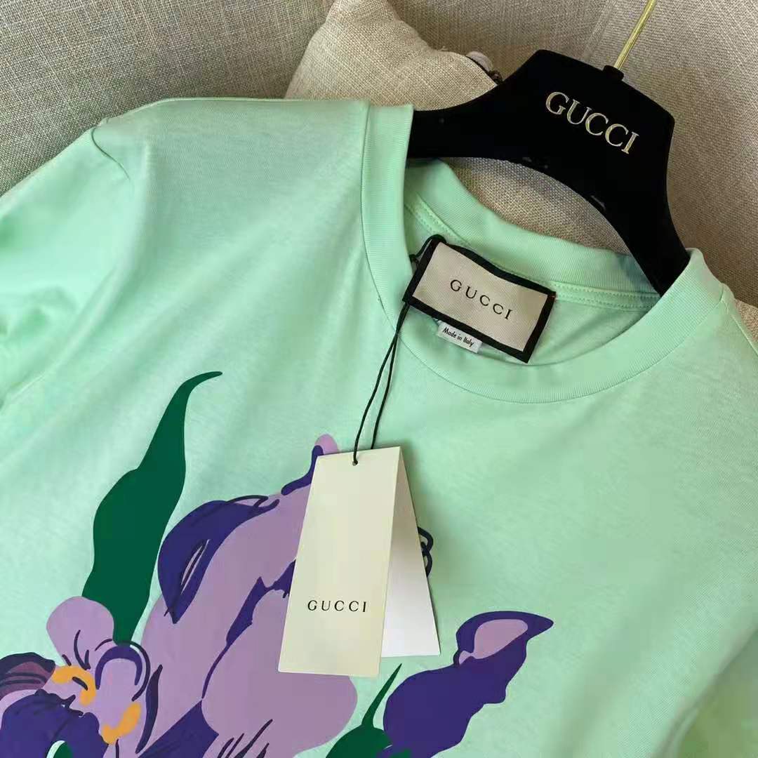 G*u*i women ken scott print cotton t-shirt purple flower crewneck oversize fit-lime