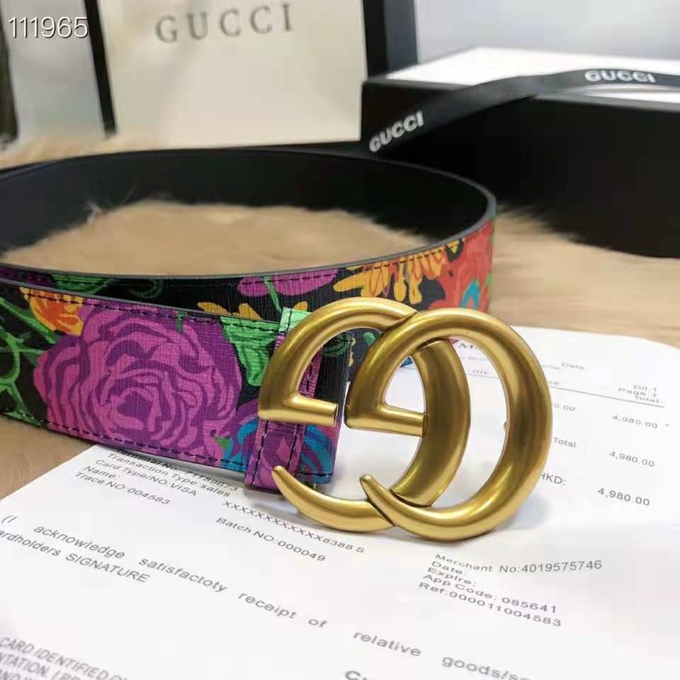 G*u*i women ken scott print gg marmont belt double g buckle 4 cm width-black