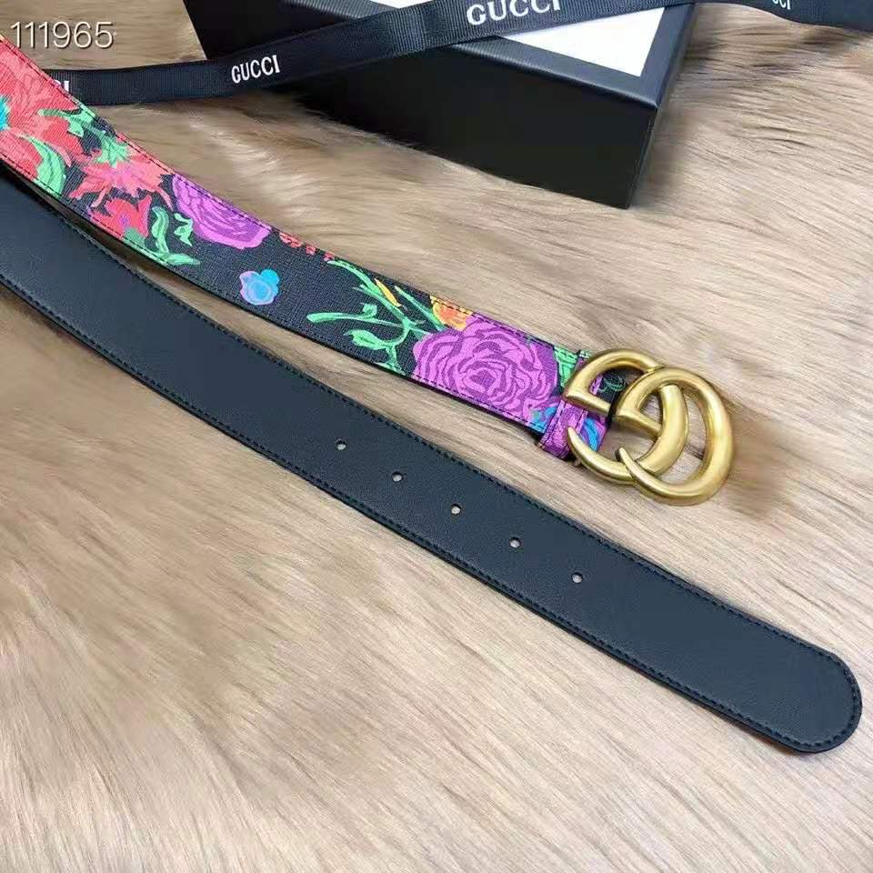 G*u*i women ken scott print gg marmont belt double g buckle 4 cm width-black