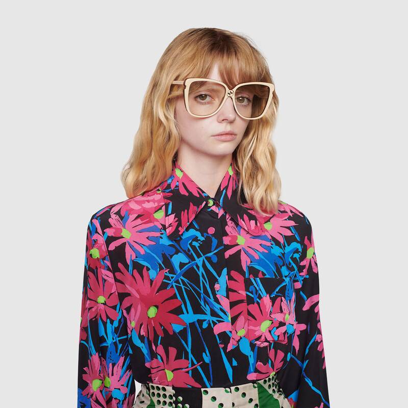 G*u*i women ken scott print silk shirt point collar front pocket