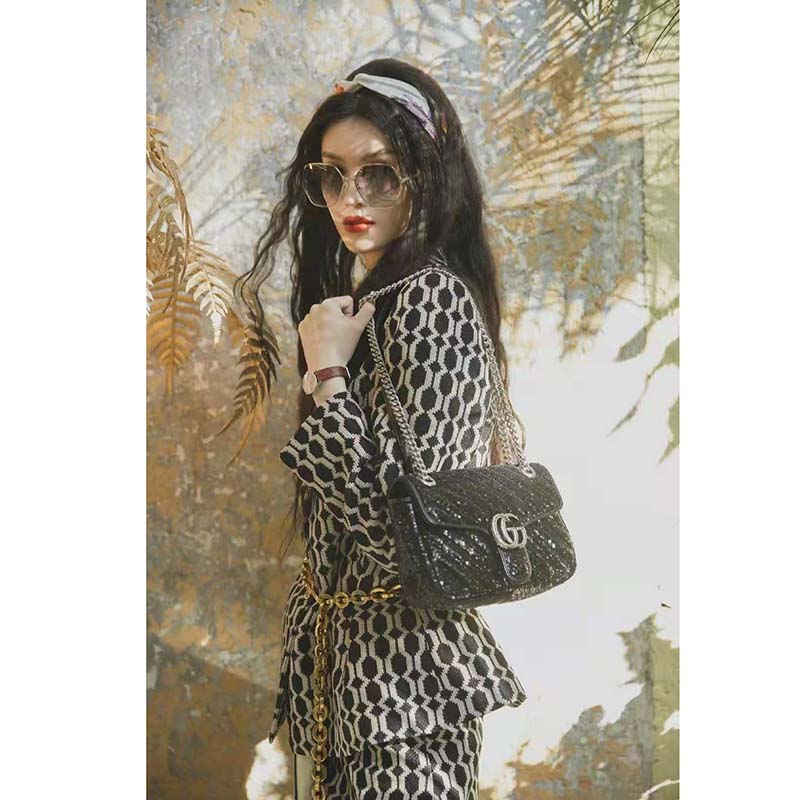 G*u*i women optical tweed jacket wool black and ivory optical tweed point collar