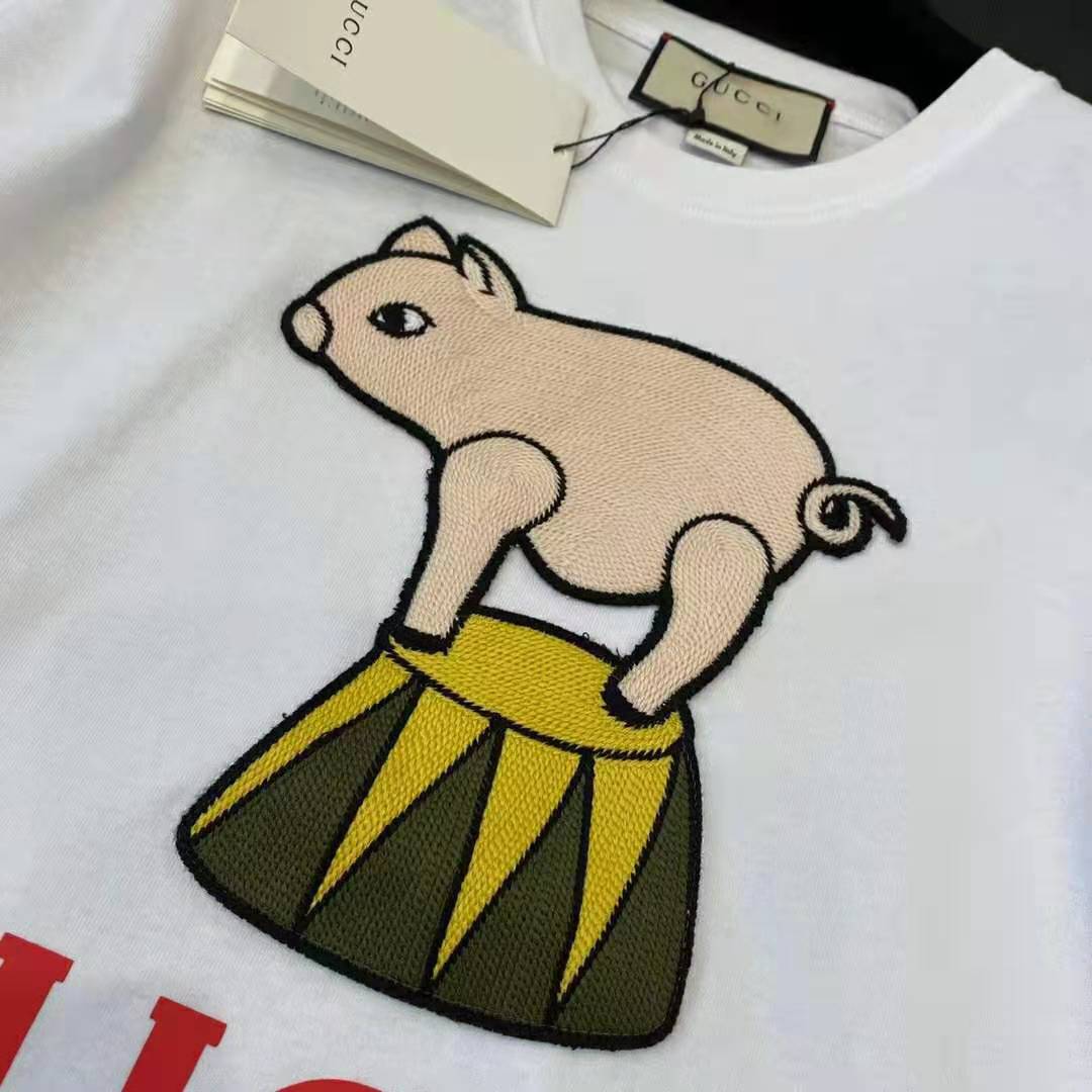G*u*i women piglet patch oversize t-shirt cotton jersey crewneck oversize fit-white