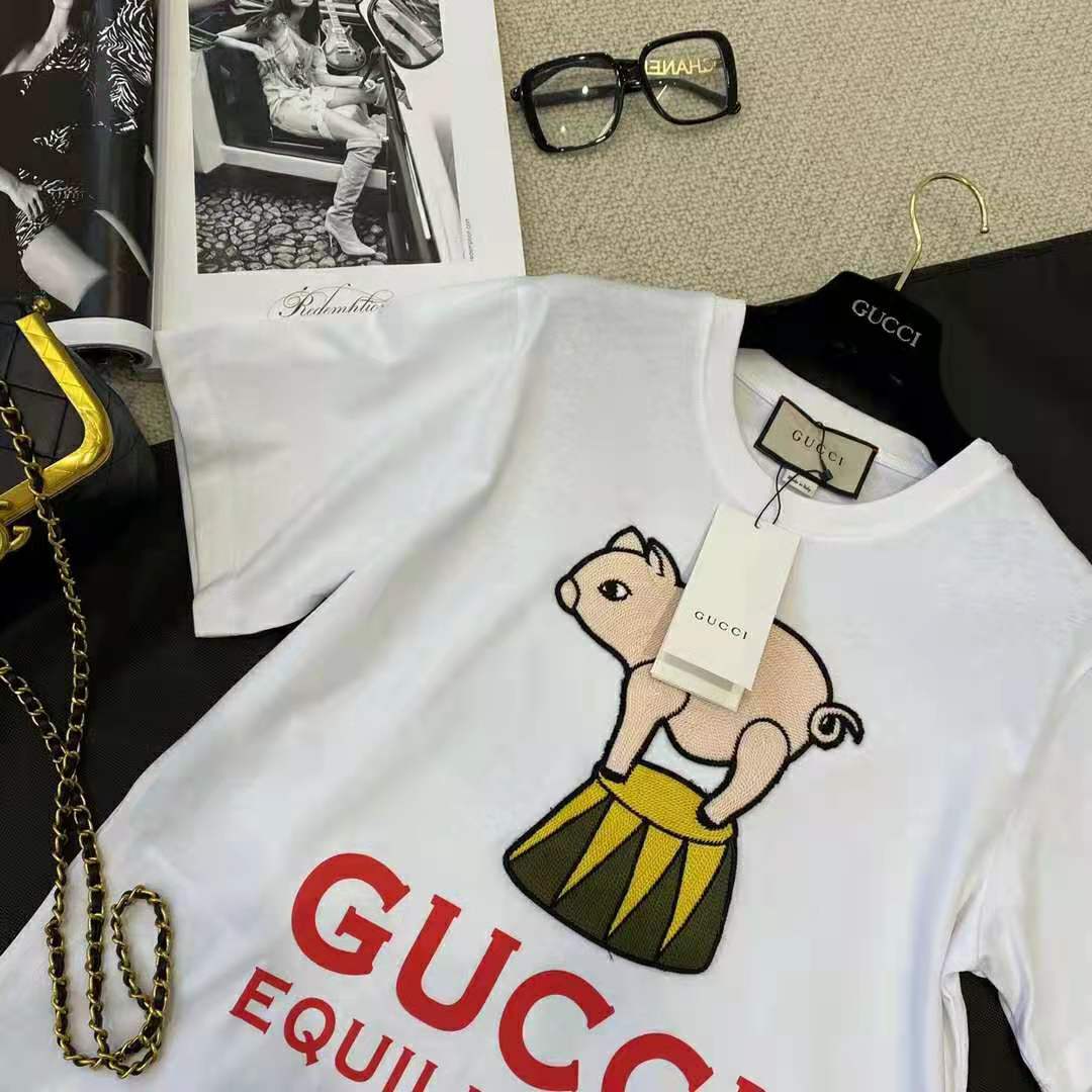 G*u*i women piglet patch oversize t-shirt cotton jersey crewneck oversize fit-white