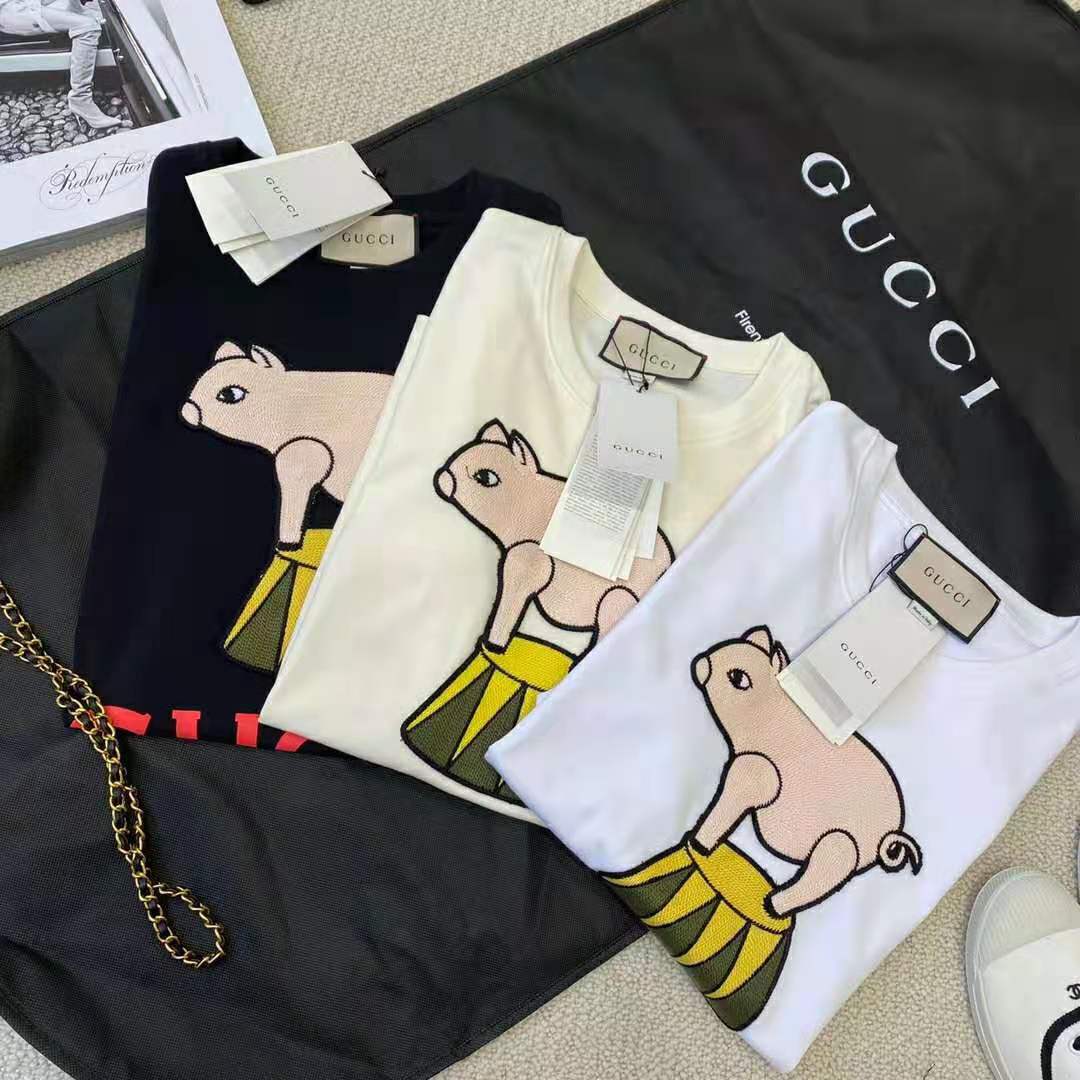 G*u*i women piglet patch oversize t-shirt cotton jersey crewneck oversize fit-white