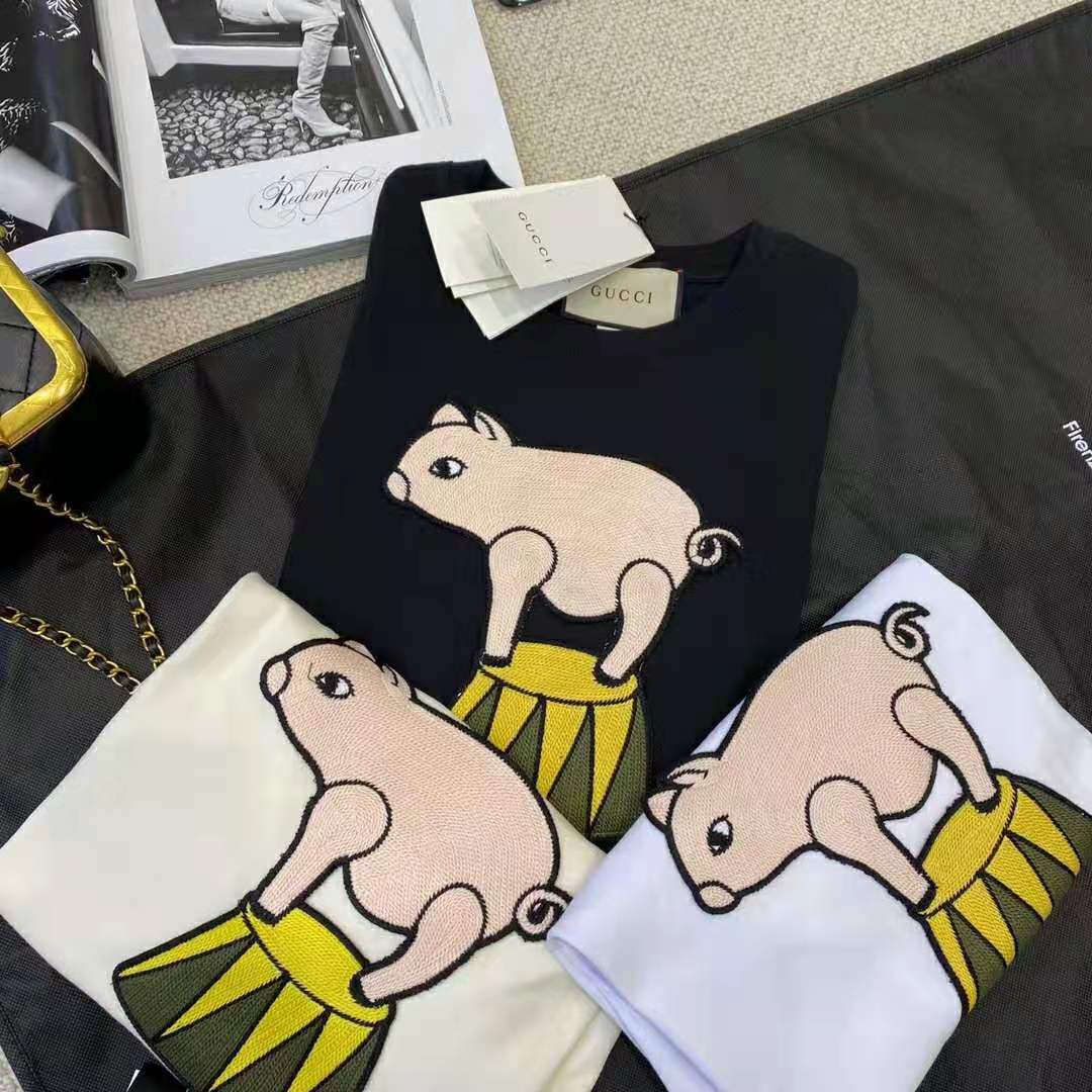 G*u*i women piglet patch oversize t-shirt cotton jersey crewneck oversize fit-white