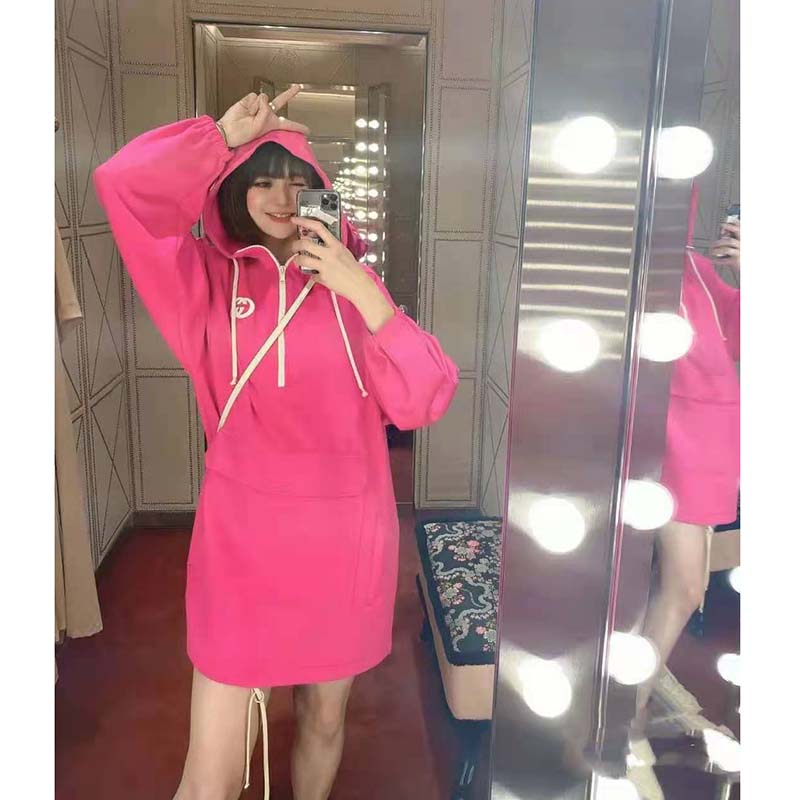 G*u*i women polyester jersey hooded sweatshirt interlocking g fixed hood-pink