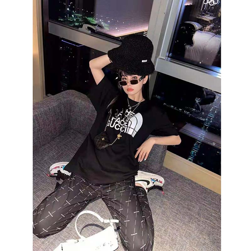 G*u*i women the north face x G*u*i cotton t-shirt black jersey crewneck oversize fit