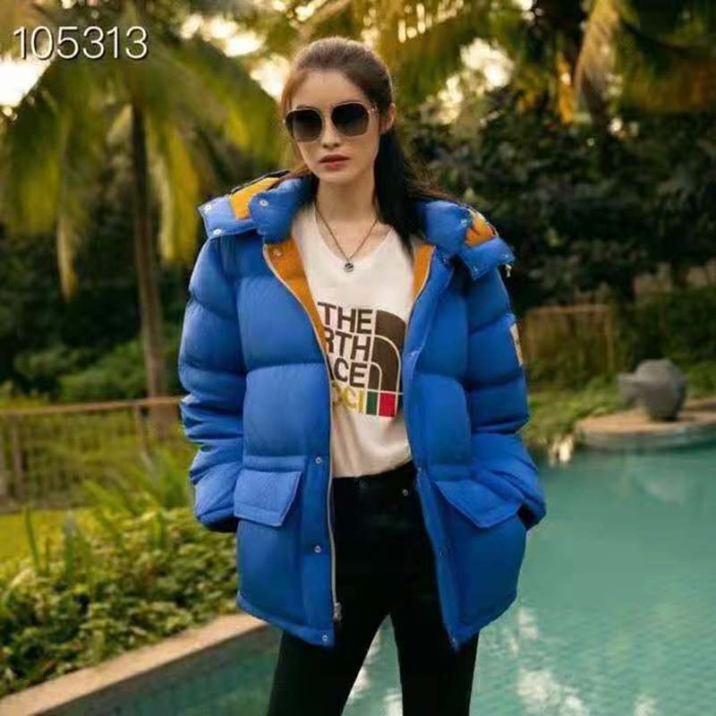 G*u*i women the north face x G*u*i nylon jacket blue soft nylon