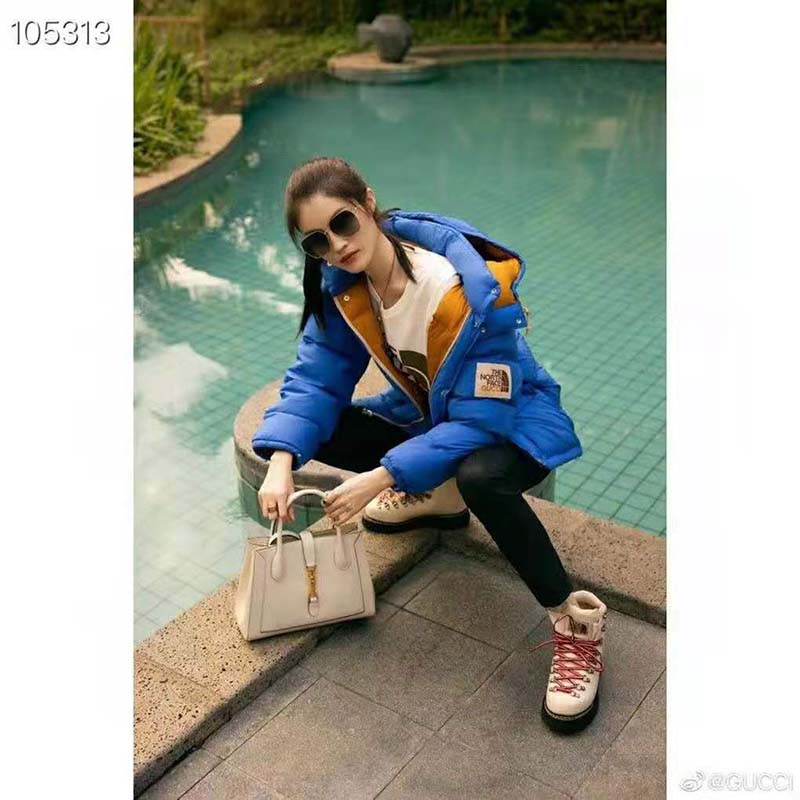 G*u*i women the north face x G*u*i nylon jacket blue soft nylon