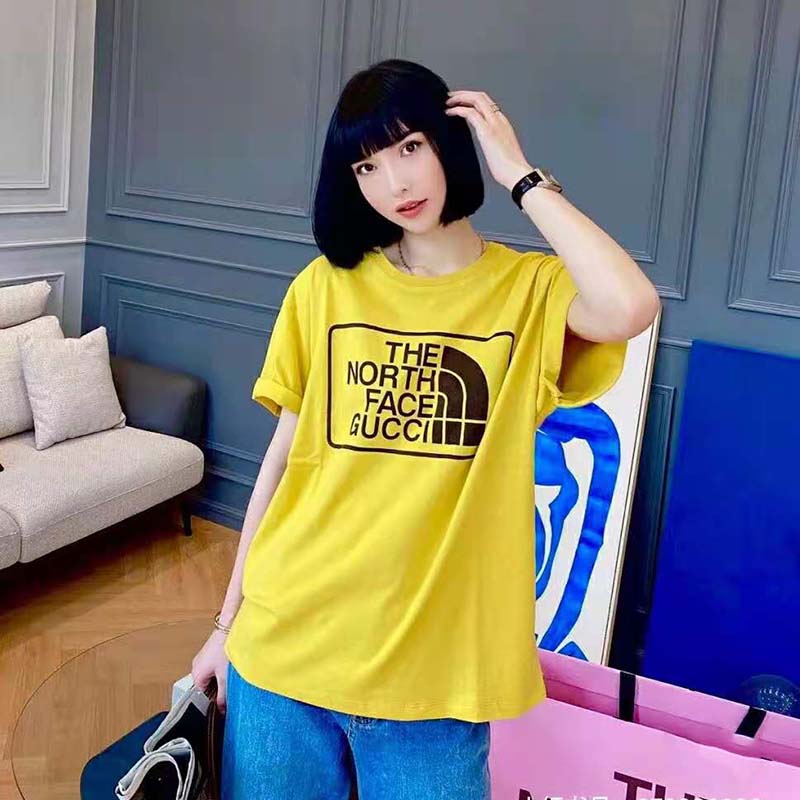 G*u*i women the north face x G*u*i oversize t-shirt cotton jersey crewneck-yellow