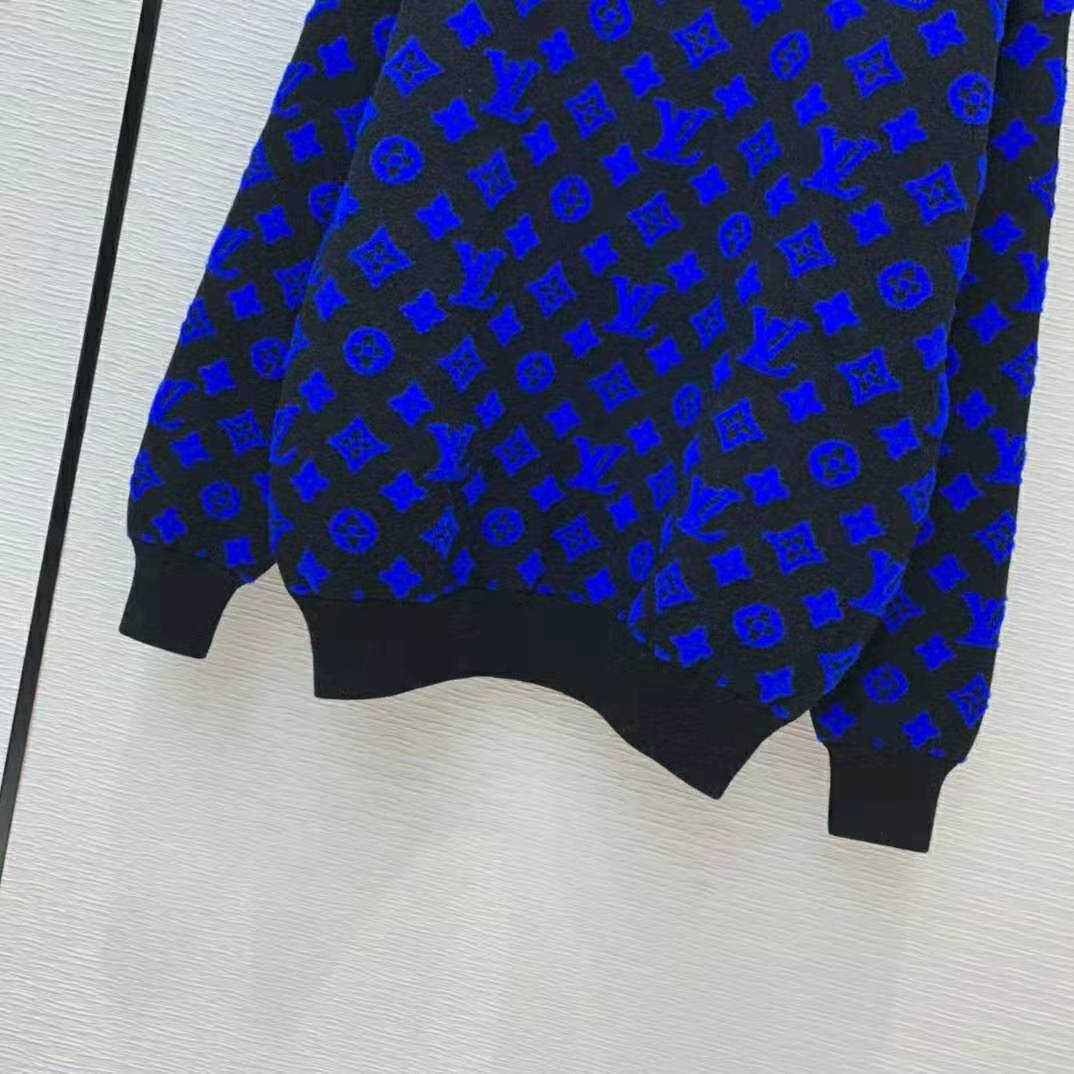 Louis Vuitton Women Full Monogram Jacquard Crew Neck Cotton Blue Regular Fit