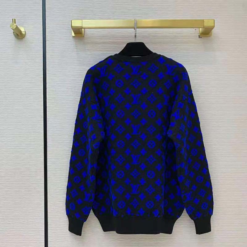 Louis Vuitton Women Full Monogram Jacquard Crew Neck Cotton Blue Regular Fit