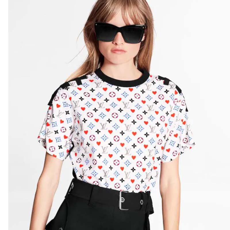 Louis Vuitton Women Game On Contrast Back Cotton T-Shirt Monogram Loop Details-White