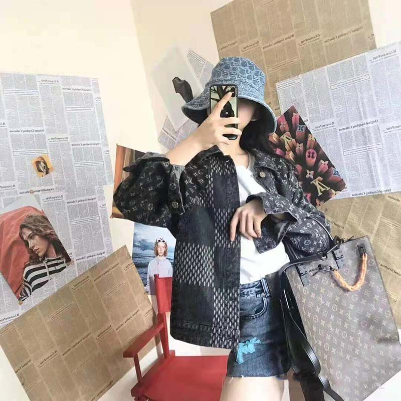 Louis Vuitton Women Giant Damier Waves Monogram Denim Jacket Cotton Regular Fit-Black