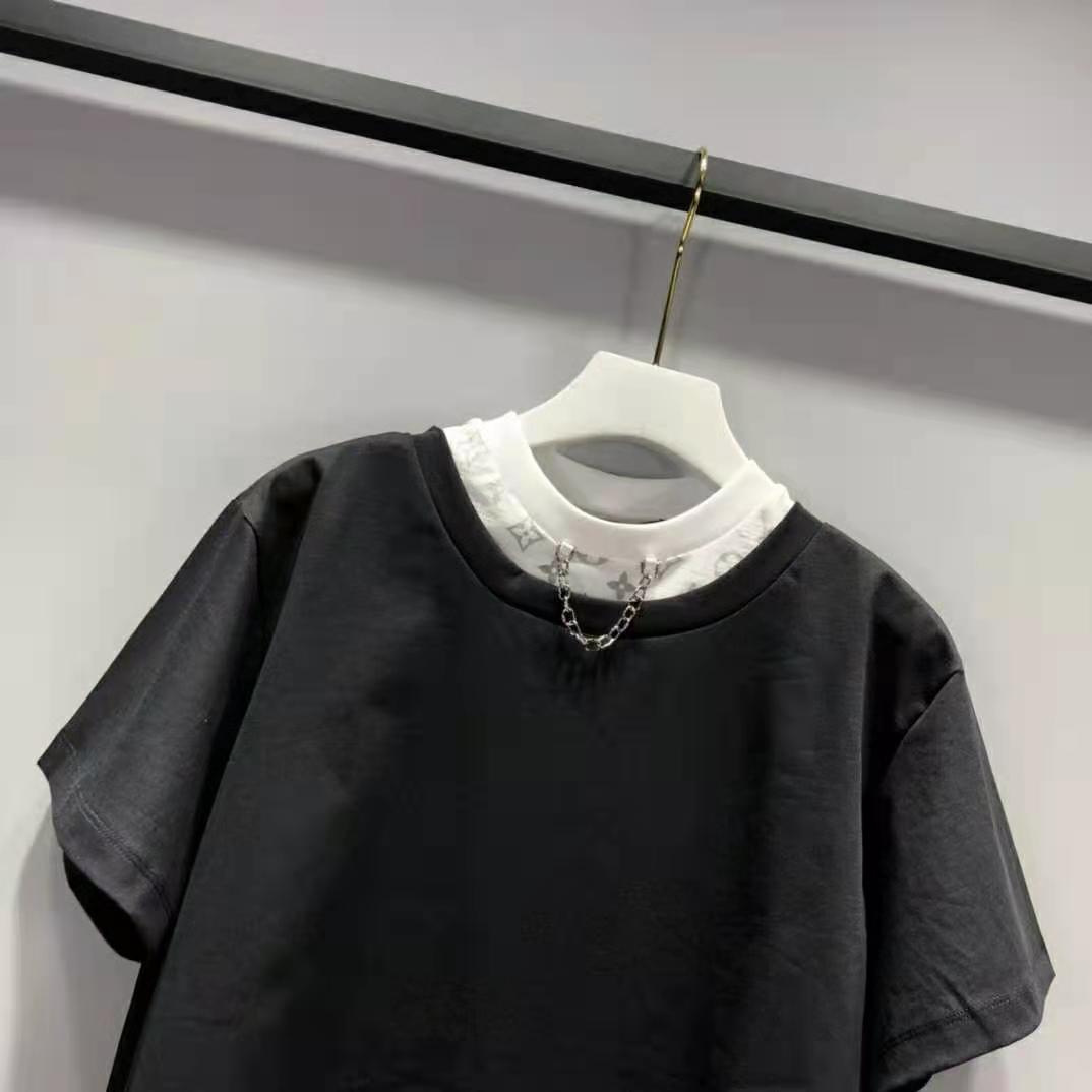 Louis Vuitton Women Layered Black T-Shirt Jersey Contrasting Peekaboo Monogram Print