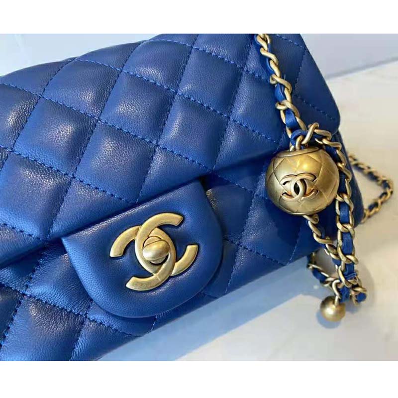 Chanel Women Mini Flap Bag Lambskin & Gold-Tone Metal Blue