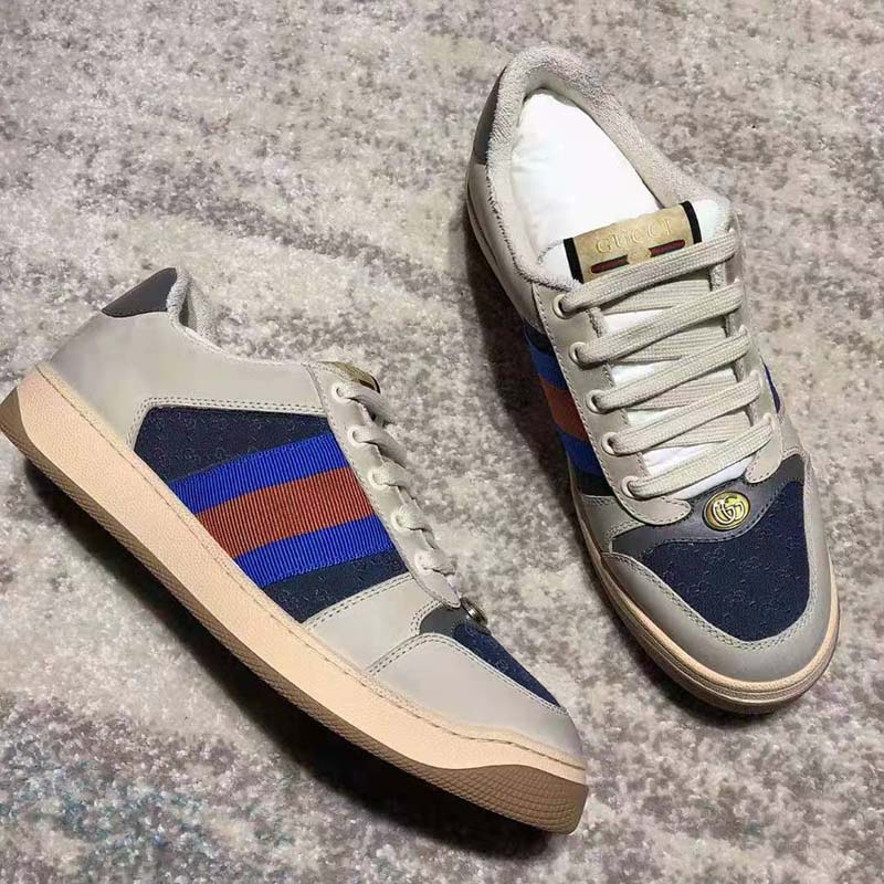 G*u*i gg men’s screener gg sneaker white leather blue mini gg fabric