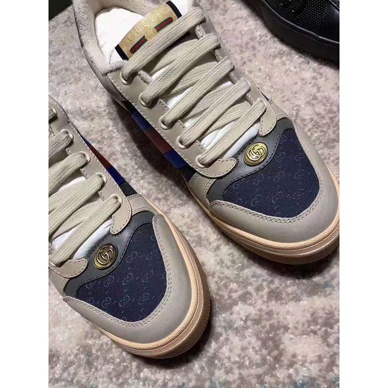 G*u*i gg men’s screener gg sneaker white leather blue mini gg fabric