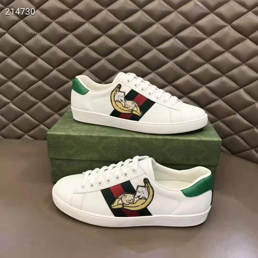 G*u*i gg unisex bananya ace sneaker white leather with green and red web